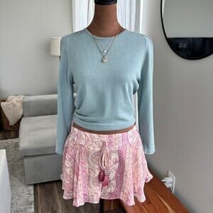 2000s Vintage City Silk Knitwear Blue 3/4 Sleeve Silk Cotton Sweater Y2K Size M